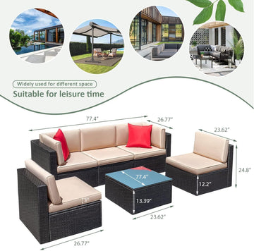 Devoko 6 Pieces Outdoor Sectional Sofa, U Shape Wicker Patio Seating Sets